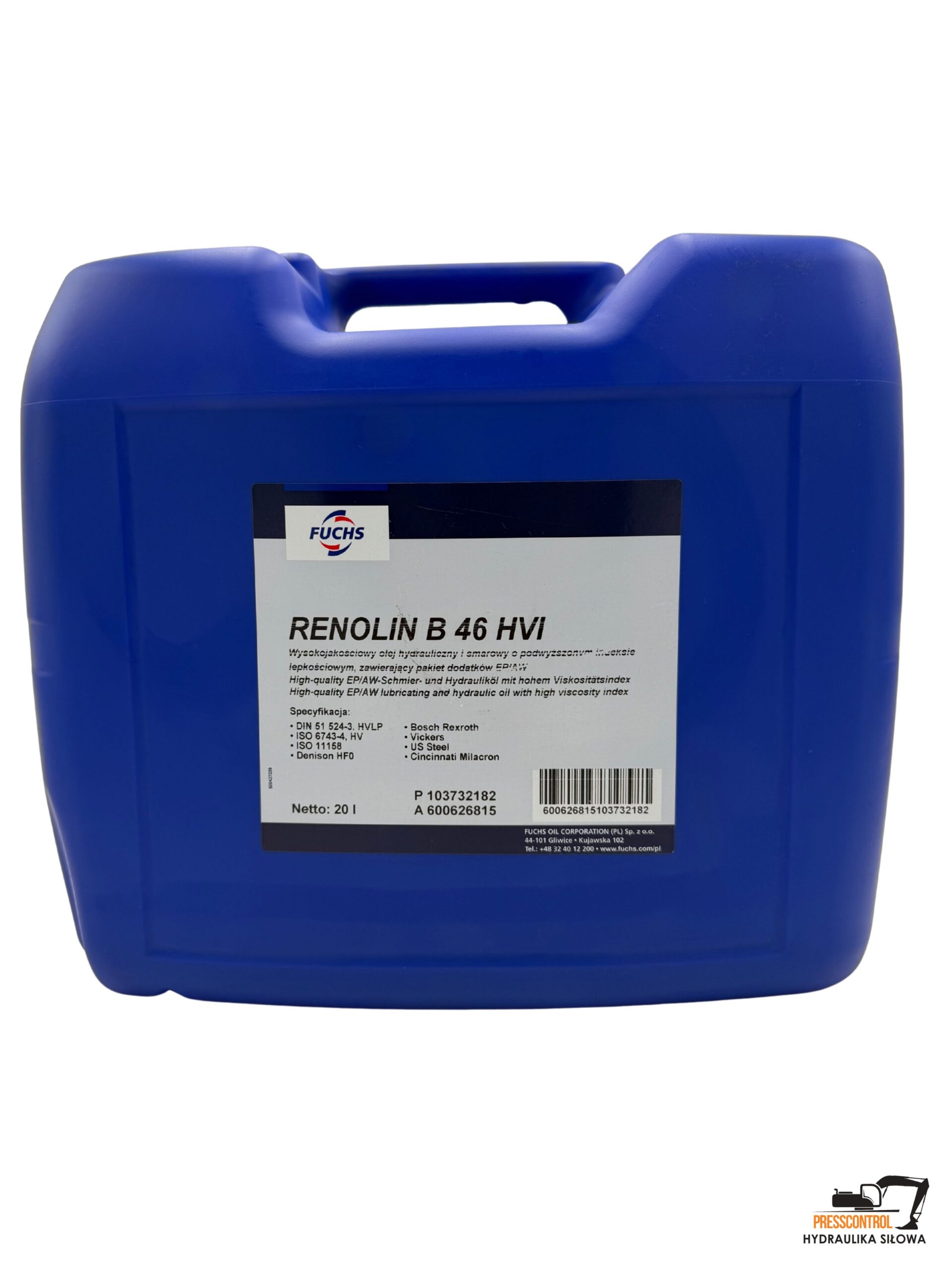 Olej hydrauliczny Fuchs Renolin B46 HVI 20L 1 Olej hydrauliczny Fuchs Renolin B46 HVI 20L